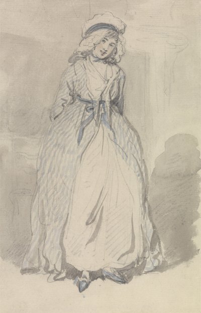 A Young Woman in a Blue Striped Dress by Thomas Rowlandson